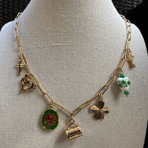 St. Patty’s Inspired Gold Charm Necklace with Green Accents